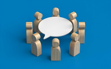 People stand in a conversation cloud bubble shape. Active discussion. Taking discussion dialogue. Cooperation and collaboration, development of joint solution, consensus. Initiative talking, 3D group