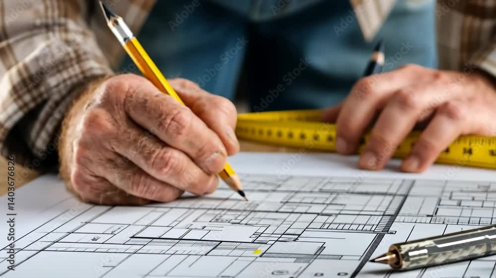 Poster the construction planning and design process is highlighted, showcasing meticulous blueprints and es