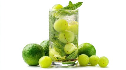Refreshing Lime and Amla Drink with Mint Isolated on White Background
