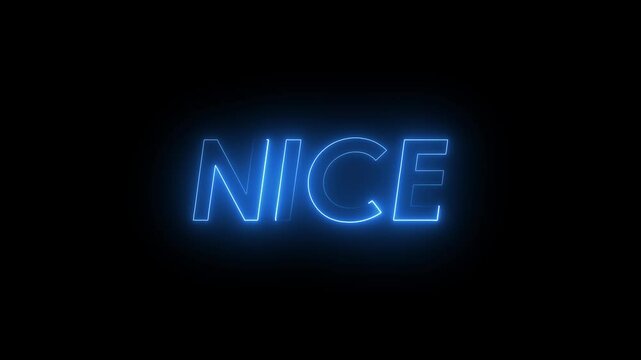Nice neon text animation. Glowing neon sign Nice on black background. neon sign Nice icon.