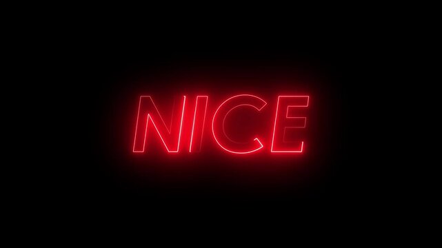 Nice neon text animation. Glowing neon sign Nice on black background. neon sign Nice icon.