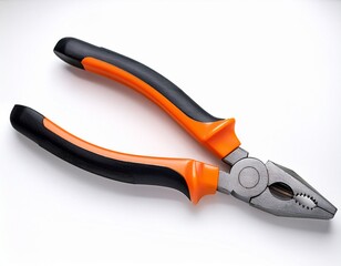 Obraz premium black and orange handled metal pliers tool isolated with white background