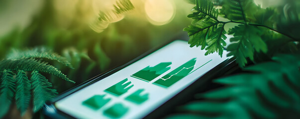 Eco-friendly investor tracking sustainable stocks market, green finance app interface