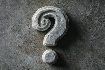 Stone question mark on textured background, symbolizing inquiry, uncertainty, or the search for answers, ideal for concept design or website decoration