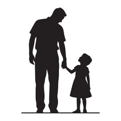 vector silhouette father with daughter on white background