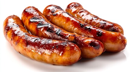 Grilled Sausages Close-up on White Background Ready for Delicious Meal