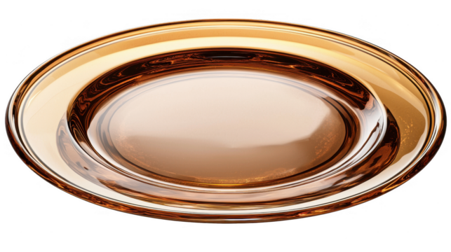 Elegant amber-toned charger plate with concentric rings and reflective surface