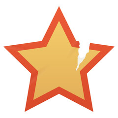 Retro yellow and orange star. Wrinkled starburst sticker with a ripped paper edge. Sunburst, badge, price tag. Old distressed blank label with grunge style texture for scrapbook designs. 