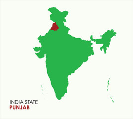 Obraz premium Map of Punjab, Map of Punjab with Indian Map, Punjab state of India Vector Illustration. 