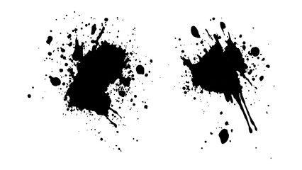 Abstract black paint splatter on white background. Stylish, grunge with a rough, worn look in dust and scratches on a white background. Brush strokes, stain grunge isolated on white background,