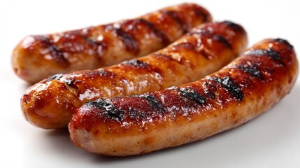 Grilled Bratwurst Sausages Close-up on White Background Perfect for Food Photography