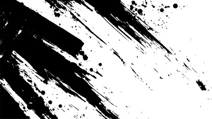 Vector grunge texture. Grunge black and white texture of black brush strokes on white paper or background. A black and white painting with a brush stroke white Transparent background.	