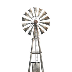 Rustic windmill standing tall against a pale desert sky in a serene, quiet landscape, Rustic Windmill Against a Desert Sky, Transparent background