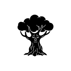 Gnarled tree with a face representing a mystical forest being