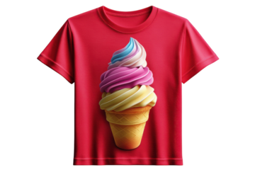 Colorful ice cream cone tshirt vibrant summer design playful sweet treat on red tee fun graphic all