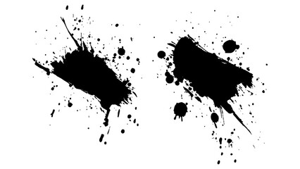 Abstract black paint splatter on white background. Stylish, grunge with a rough, worn look in dust and scratches on a white background. Brush strokes, stain grunge isolated on white background,