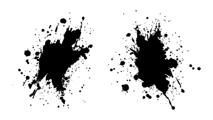 Abstract black paint splatter on white background. Stylish, grunge with a rough, worn look in dust and scratches on a white background. Brush strokes, stain grunge isolated on white background,