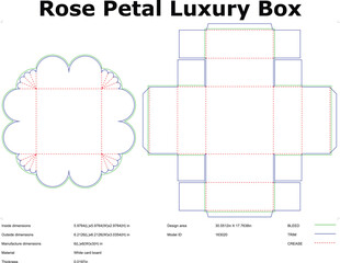 Rose Petal Luxury Box Die Cut Template For Packaging Design And Manufacturing With Dimensions For White Cardboard Material