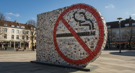 No Smoking Symbol Sculpture in a Public Square on a Sunny Day