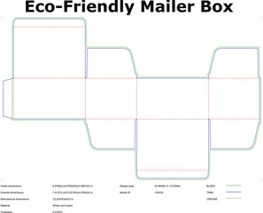 Eco Friendly Mailer Box Blueprint Template For Packaging Design And Manufacturing Shows Bleed Trim And Crease Lines For Precise Production