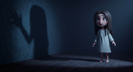 3D illustration of a young girl scared