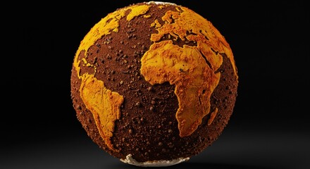 Textured Earth Globe Showing Continents on Dark Background with Detailed Surface