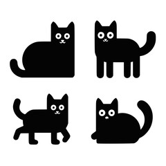 Obraz premium Black Cat Icons in Four Positions Against a White Background 