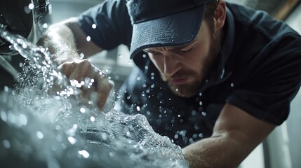 Fototapeta premium Plumber unclogging a drain. Featuring problem-solving and maintenance