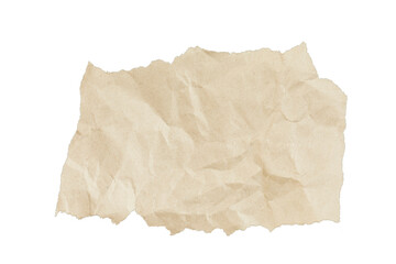 crumpled brown paper page with ripped edges isolated on white or transparent png