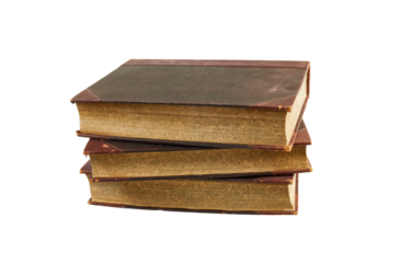 stack of old historical medieval books isolated on white or transparent png