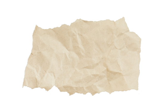 crumpled brown paper page with ripped edges isolated on white or transparent png