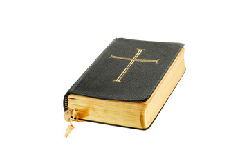 christian bible book with cross isolated on white or transparent png
