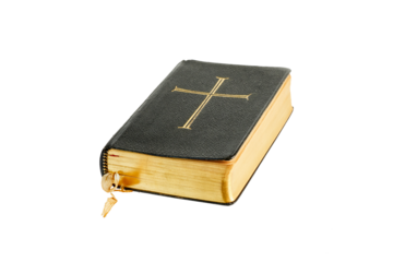 christian bible book with cross isolated on white or transparent png