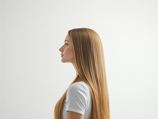 Minimal profile of blonde woman with long straight hair
