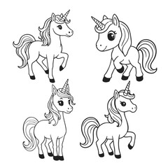 Cute set of baby unicorns, cartoon pony vector illustrations, kids fantasy art	