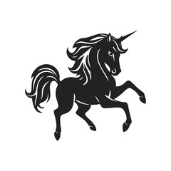 Unicorn silhouette vector, black fairytale horse,  fantasy pony clipart