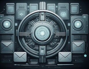 quantum computing interface generating automated email responses front view nextgen efficiency scifi tone monochromatic color scheme