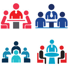 A simple business meeting icon with people sitting around a
table.