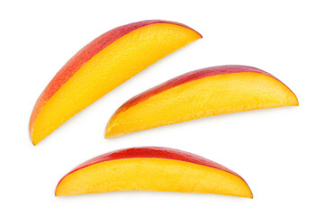 mango slices isolated on white background with full depth of field. Top view. Flat lay