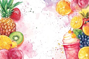 Watercolor fruit smoothie design with copy space.