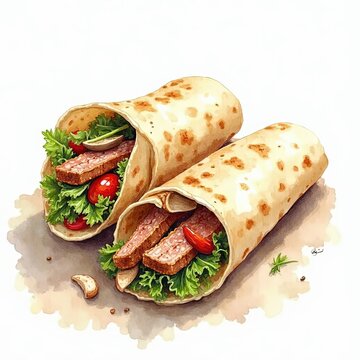 two delicious wraps with fresh ingredients clip art preview