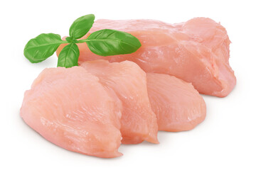Raw chicken, fillet, isolated on white background with full depth of field