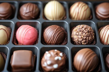 Fototapeta premium A Close Up View of Chocolate Truffles Displayed in a Box