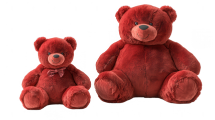 A delightful companionship, two red plush teddy bears against a stark black backdrop