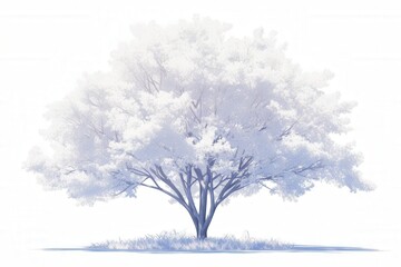 Dreamy tree, bright white blossoms, and gentle grass against a pristine background