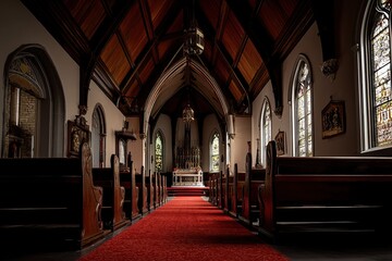 Fototapeta premium Peaceful Interior of a Traditional Church. AI generated image