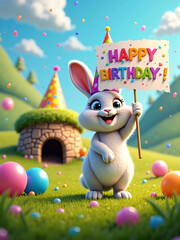 Fototapeta premium Text Animal Happy Birthday Bunny
