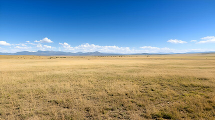 Vast Grassland Landscape Under a Clear Blue Sky