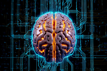 3D rendered human brain anatomy illustration revealing neural technology