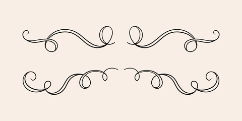 Hand drawn whimsical curly borders. Vector illustration in vintage sketch style. Elegant decorative quirky elements for holiday designs